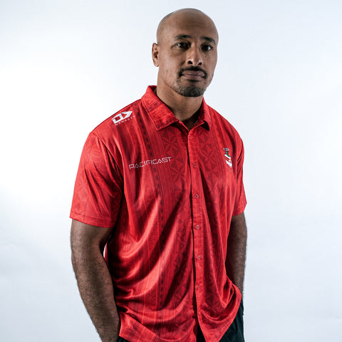 2025 Tonga Mens Button Up Polo - Red