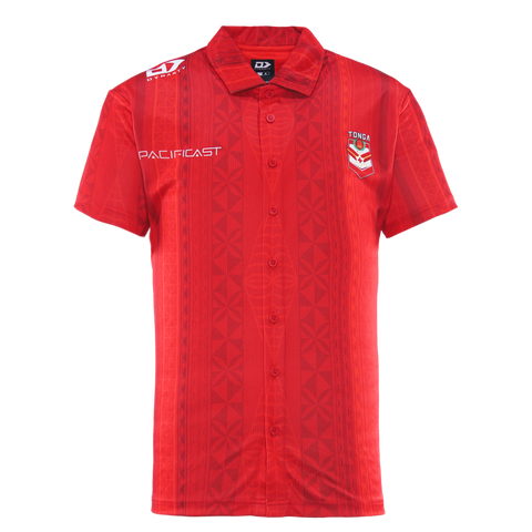 2025 Tonga Rugby League Mens Button Up Polo - Red