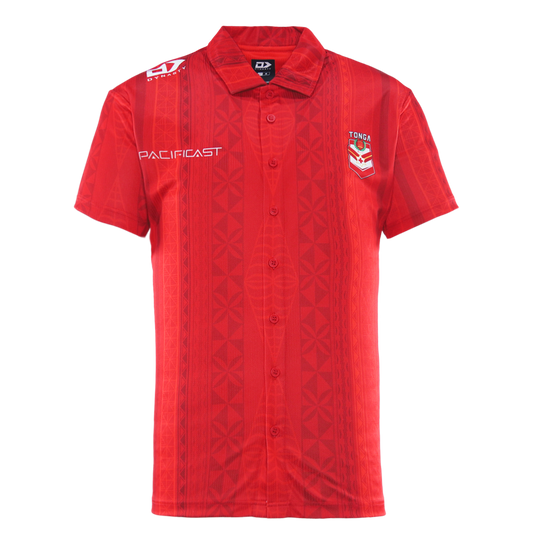 2025 Tonga Rugby League Mens Button Up Polo - Red